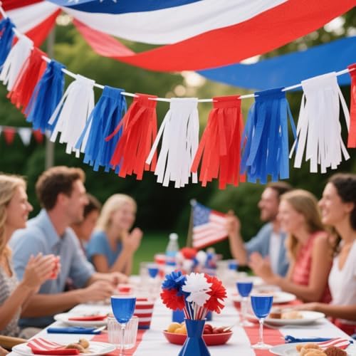We Moment Blue Red and White Tissue Paper Tassels Party Tassel Garland Banner for Party Decorations, DIY Kits,15PCS - Image 6