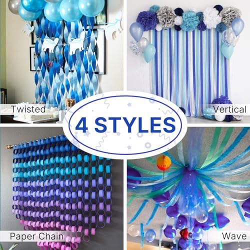 PartyWoo Blue Crepe Paper Streamers 4 Rolls 328 ft Pack of Royal Blue Crepe Paper Rolls for Graduation Wedding Baby Shower Gender Reveal Birthday Party Decorations (1.8 Inch x 82 Ft/Rolls) - Image 6