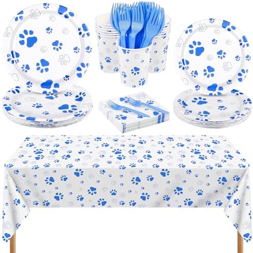 Kochorie 121 Pieces Blue Dog Paw Print Party Supplies Tableware Set by Kochorie