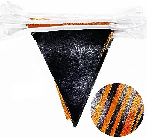 Black Orange Party Decoration Metallic Fabric Triangle Pennant Banner Flag Bunting Garland for Graduation Halloween Fall Autumn Thanksgiving Birthday Wedding Shower Bridal Shower Party Supplies - Image 3