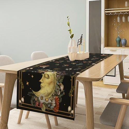 Moon Moth Mushroom Table Runner Moonlit Floral Seasonal Spring Autumn Gothic Tarot Dinner Runner for Farmhouse Kitchen Dining Table Holiday Party Decoration 13"x60" - Image 2