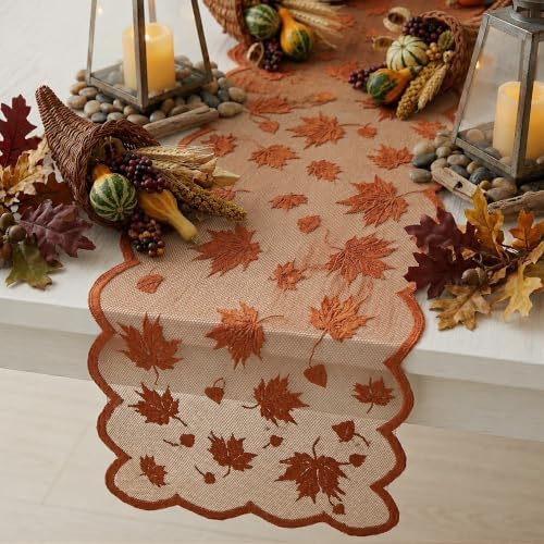 Fall Decorations for Home - Orange Lace Fall Leaves Table Runner - Image 6