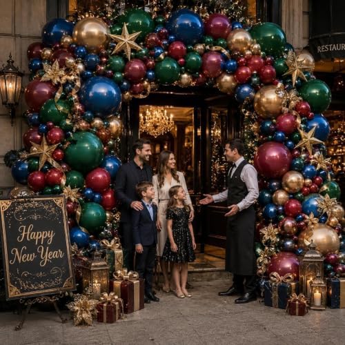 Red Blue Green Balloon Arch Double Stuffed Dark Emerald Green Burgundy Gold Balloon Garland Kit for Christmas New Year Gothic Halloween Birthday Wedding Anniversary Party Decorations - Image 7
