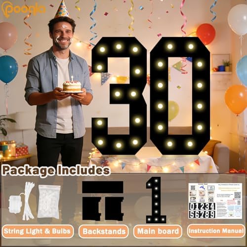 Pooqla 12th Birthday Decorations for Boys, 2.4FT Light Up Numbers - Image 2