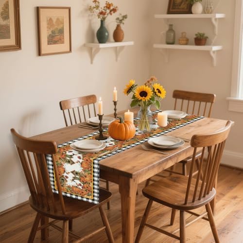 Buffalo Plaid Pumpkin Bow Table Runner 13x72 Inch - Easy-Clean Fall Thanksgiving Decor for Kitchen Dining Home Party - Image 3