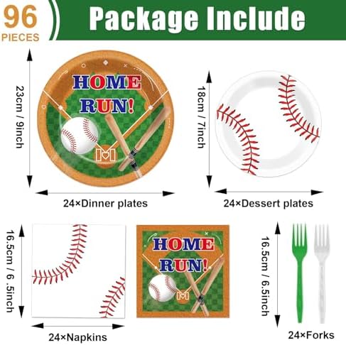 CHUNNIN 96pcs Baseball Birthday Party Plates and Napkins for Baseball Party Supplies Sports Birthday Party Disposable Paper Plates Tableware Set for 24 Guests Baseball Game Party Decorations - Image 2