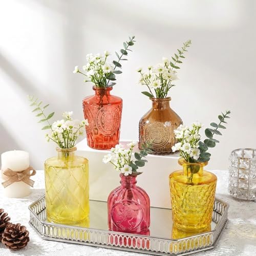 Set of 15 Gold Colored Glass Bud Vases Small Textured Flower Vases - Image 7