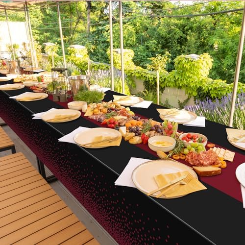 3Pcs Black and Maroon Tablecloth Party Decorations,Plastic Black Table Cloth Printed Maroon Table Runner Disposable Rectangle Table Cover for Birthday Wedding Graduation Anniversary Party,54x108Inch - Image 7