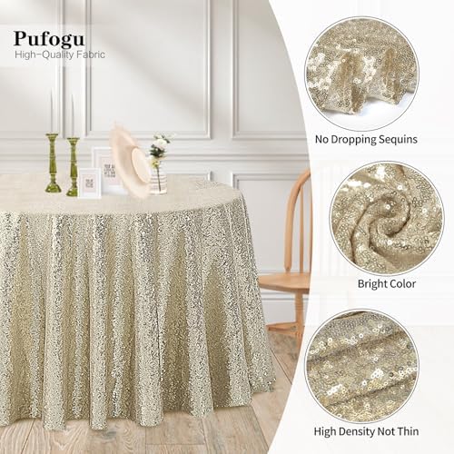 Pufogu 50" Round Champagne Gold Sequin Tablecloth Glitter Champagne Table Cloths for Birthday Wedding Bridal Baby Shower Party Decorations - Image 3