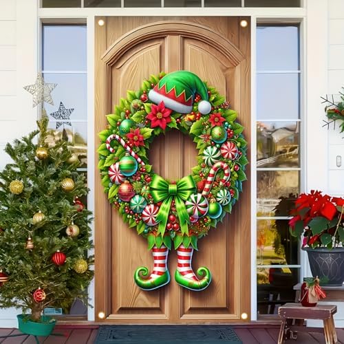 BlissYard Holiday Door Cover Elf 35x71 Inch Polyester - Image 2