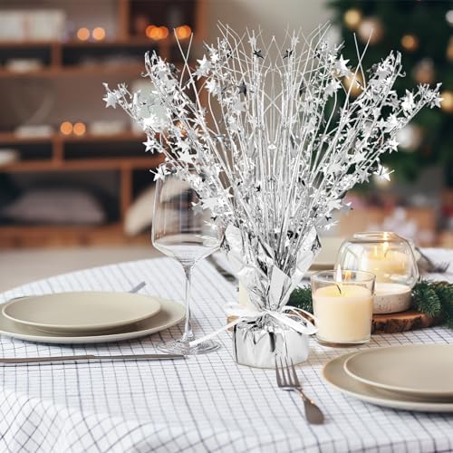 Crowye 3 Pieces Metallic Foil Spray Centerpiece Birthday Table Decoration Star Burst Centerpieces Graduation Table Decor for Birthday 2026 Party Holiday(Silver) - Image 2