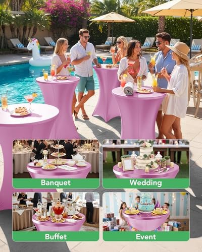 KeyWave Spandex Cocktail Table Covers, 32x43 Inch, Shiny Pink, 8 Pack - Image 2