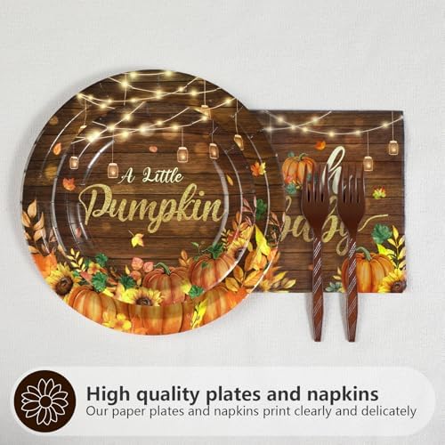 96Pcs Rustic Litttle Pumpkin Baby Shower Party Decorations, Serves 24 - Image 2