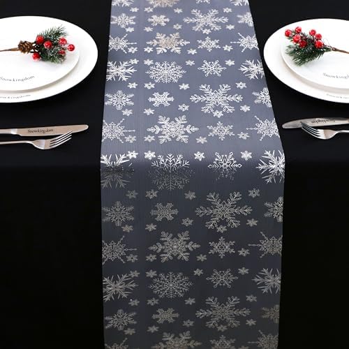 Snowkingdom 2PCS Silver Christmas Snowflake Glitter Table Runner 108 Inch - Image 4
