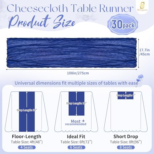 30 Pack Royal Blue Cheesecloth Table Runner 17x108 Inches Boho Home Decor - Image 2