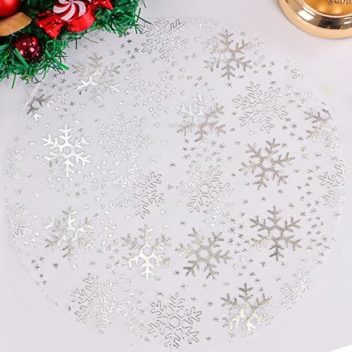 Snowkingdom 24pcs Silver Snowflake Placemats White Round Disposable 13" by Snowkingdom