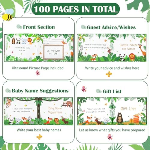 Fuyoooo 27 Pcs Baby Shower Guest Book Animal Safari with Gold Pen - Image 4