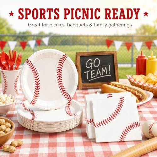 50 Pcs Baseball Plates and Napkins, 7 Inch Baseball Birthday Party Set - Image 7