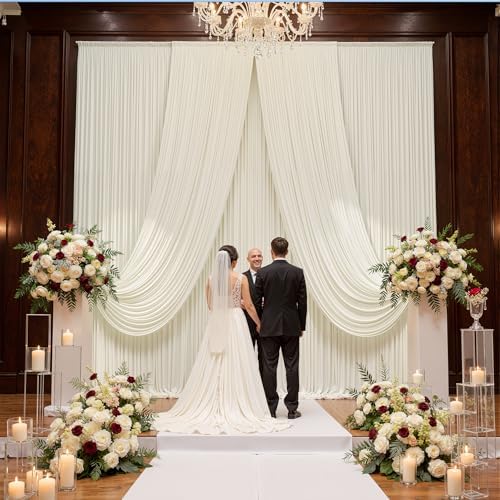 10ft x 15ft Ivory Backdrop Curtains for Wedding Parties, 2 Panels Extra Long Wrinkle Free Fabric Drapes Photo Backdrop for Baby Shower Birthday Stage Reception by CO-AVE