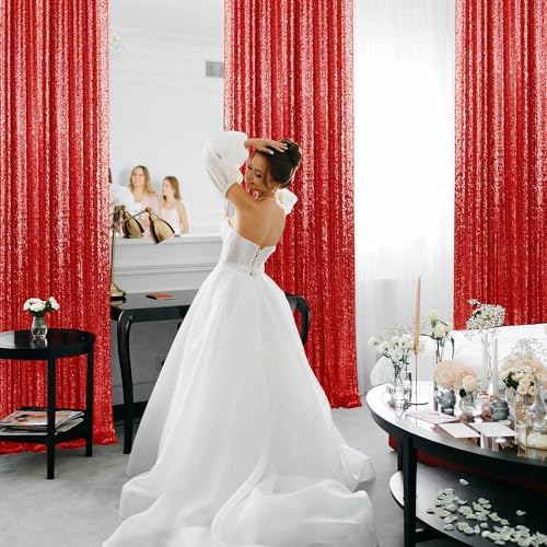 2×8FT-2PCS Red Sequin Backdrop Curtains Panels, Photography Backdrop Glitter Curtains Fabric Background for Christmas Wedding Party Decor - Image 4