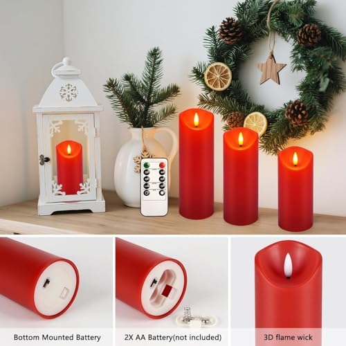 fclayvts 24 Pack Red LED Candles with Remote & Timer - Flameless Pillar Candles with 3D Flickering Flame, Battery Operated for Christmas Tree, Table Centerpieces, Party Decor - Image 6
