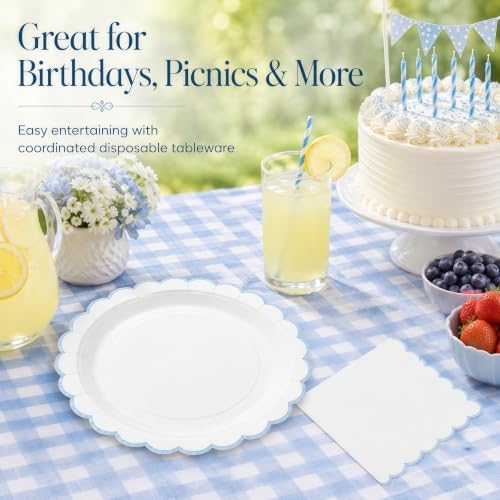 50 Pcs Blue and White Paper Plates and Napkins, 7 Inch Disposable Scalloped Plates & Napkins Party Supplies Cake Dessert Plate Tableware for Baby Shower Bridal Shower Wedding Birthday - Image 7