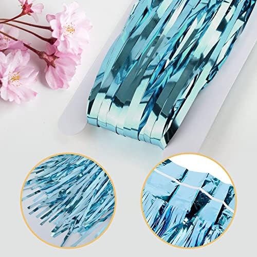 10 Pack Blue Foil Curtain Backdrop 3.2ft x 9.8ft Metallic Tinsel Foil Fringe Curtains Streamer Photo Booth Backdrop for Birthday Party Engagement Bachelorette Party Decorations (Light Blue) - Image 4