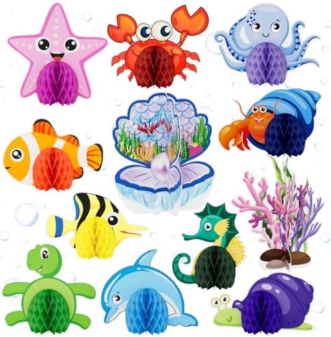 12 Pcs Under The Sea Party Decorations, Sea Animals Honeycomb Centerpieces by Adeyoo