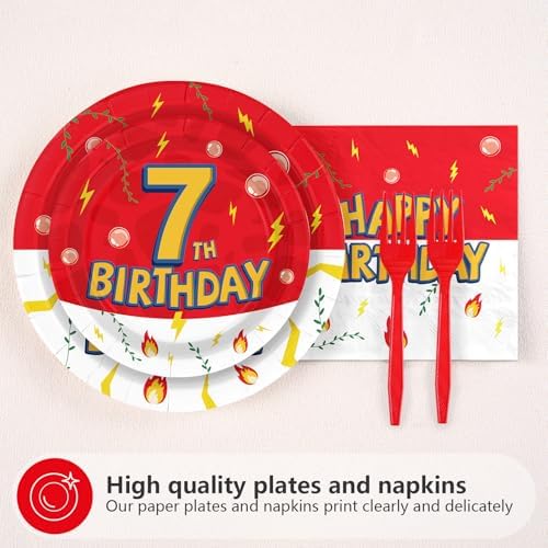 Grencian 96Pcs Happy 7th Birthday Party Supplies Serves 24 - Image 2