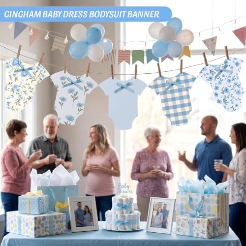 Frienda Baby Boy Banner Baby Shower Blue Bodysuit Garland with Clips - Image 6