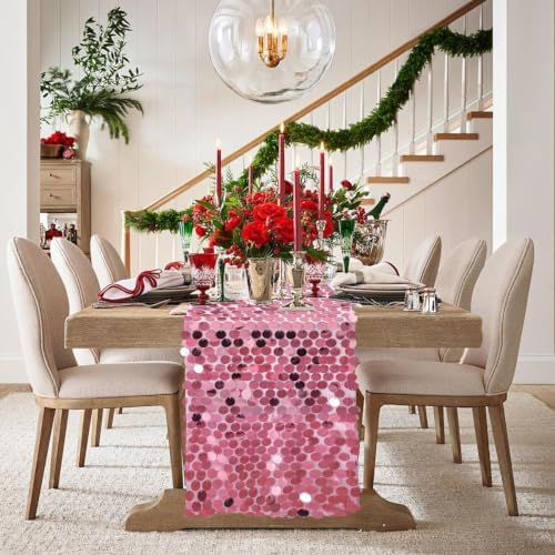 VHH Sequin Table Runner 12 x 108 inches Pink Table Runner, Glitter Runner for Party Wedding Birthday, Party Spring Easter Rustic, Birthday Supplies Decorations (3 Pack). - Image 2