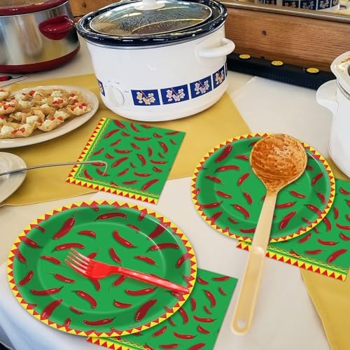 100 Pcs Chili Cook Off Party Plates and Napkins Set Pepper Birthday Decorations Mexican Party Supplies Mayo Tableware Fiesta Themed Party Favors for Red Chili Party Decorations Serves 25 - Image 4