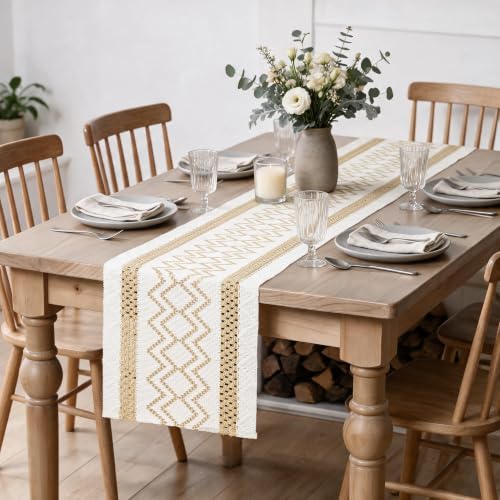 Artoid Mode Burlap Brown Stripe Diamond Woven Table Runner 12x72 Inch - Image 5