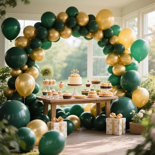 412Pcs Green and Gold Balloon Arch Kit, 18 12 10 5 Inch Different Size Latex Balloons Dark Green and Gold Party Balloons for Birthday Graduation Jungle Party Decorations - Image 7