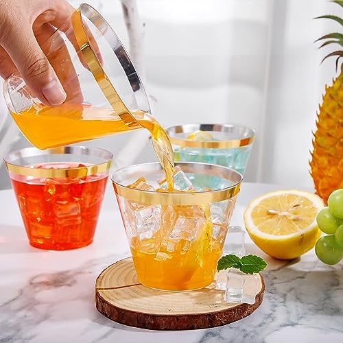 I00000 Heavy Duty Plastic Cups, 9 oz, Gold Rimmed, Clear, 100 Count, BPA Free, Disposable, for Party & Wedding - Image 6