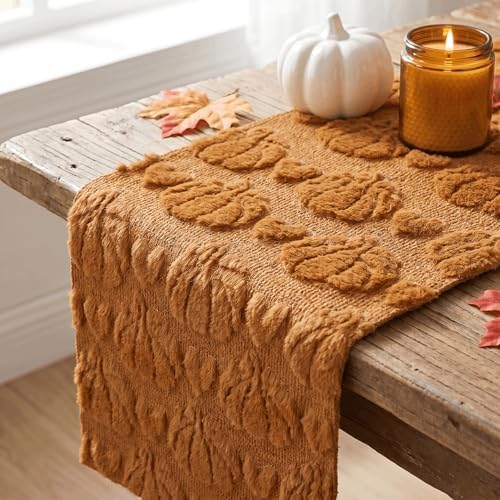 Artoid Mode Caramel Soft Faux Fur Fall Table Runner 13x72 Inch - Image 5
