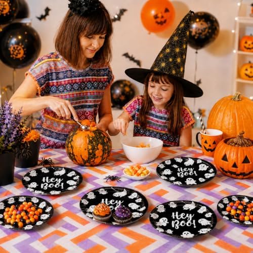 50 Pcs Halloween Oval Hey Boo Paper Plates, 11 x 9 Inch - Image 4