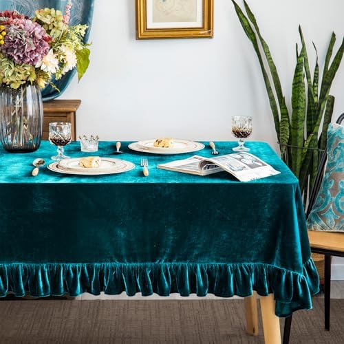 GLORY SEASON Velvet Tablecloth Luxurious Solid Rectangle Table Cloth,Oblong Retro Farmhouse Ruffle Tablecloths Washable Table Cover for Party Wedding Baby Shower Kitchen Dinning Tabletop Decoration by GLORYSEASON