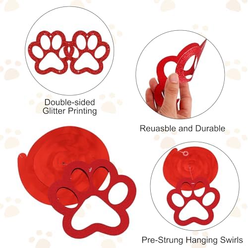 BEISHIDA 12 Pcs Pre-Strung Dog Hanging Swirl Decorations, Dog Birthday Themed Party Decoratios, Colorful Paw for Kids Boys Pet Birthday Party Baby Shower Supplies Decor - Image 3