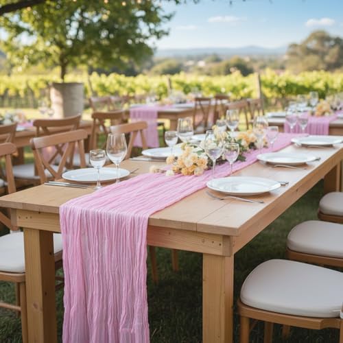 1 Pack Candy Pink Cheesecloth Table Runner 120 Inch Boho Wedding Decor - Image 7