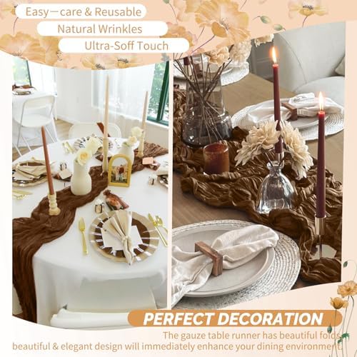 4 Pack Brown Cheesecloth Table Runner 17x108 Inches Boho Home Decor - Image 6