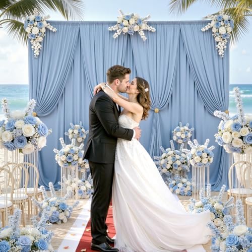 10ftx10ft Wrinkle Free Dusty Blue Backdrop Curtains for Parties, Silky Polyester Photo Backdrop Drapes 2 Panels 5x10ft Back Drop Cloth for Wedding Birthday Baby Shower Photography Background - Image 6