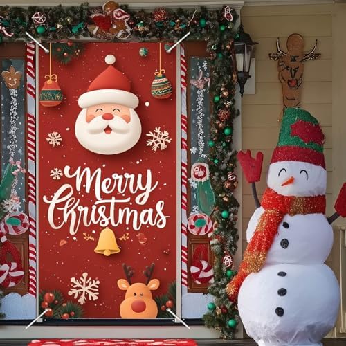 BlissYard Door Cover Reindeer Santa 35x71 Inch Polyester - Image 6