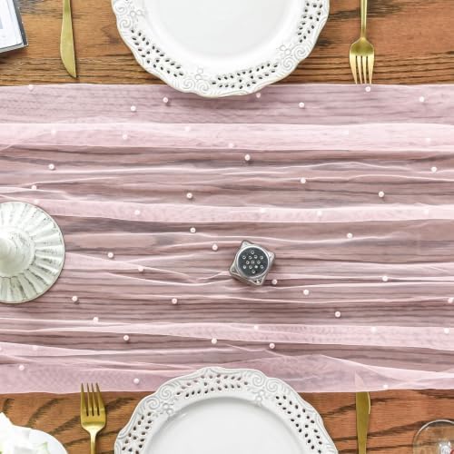 Artoid Mode 6-Pack Pearl Pink Gauze Table Runner 10FT Home Decor - Image 5