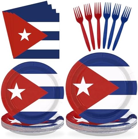 96 Pcs Cuba Flag Party Patriotic Theme Decorations, Serves 24 by Greencian