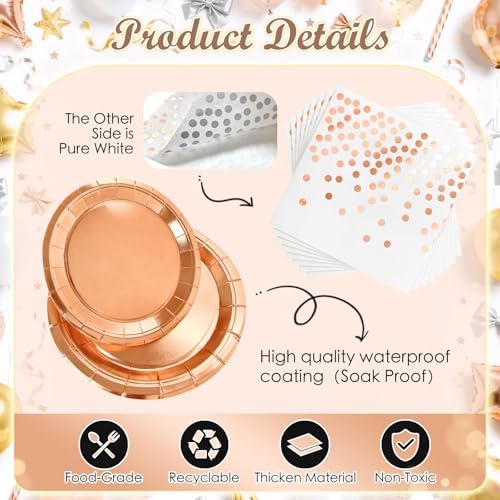 Rose Gold Paper Plates and Polka Dot Napkins, 75 Pcs Party Decorations - Image 3