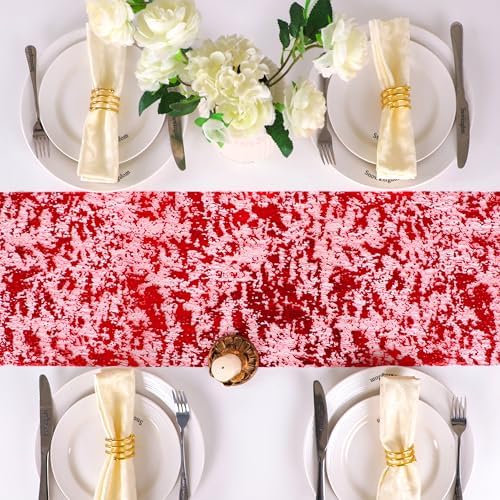 2 Pcs Red Table Runner, Glitter Metallic Foil Mesh Roll 108" Sparkle Decor - Image 4