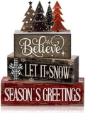 Moucuny 4 Pcs Christmas Decor Wooden Block Signs for Tiered Tray Table by Moucuny