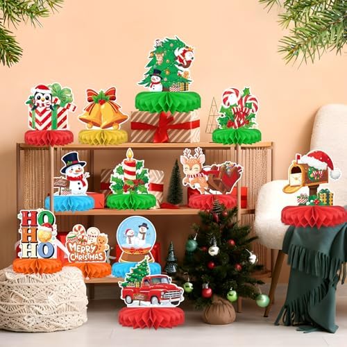 Christmas Party Decorations: Festive Christmas Honeycomb Centerpieces, Santa & Snowman Table Toppers - for Classroom, Winter Birthdays & Holiday Party Supplies - Image 3