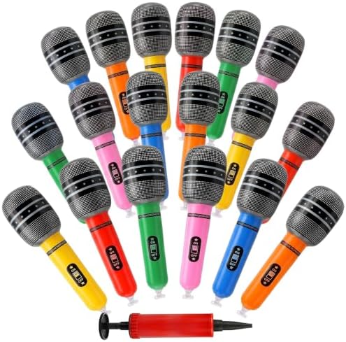 18 Pack Inflatable Microphones with Pump, 10 Inch Karaoke Party Props by Unknown